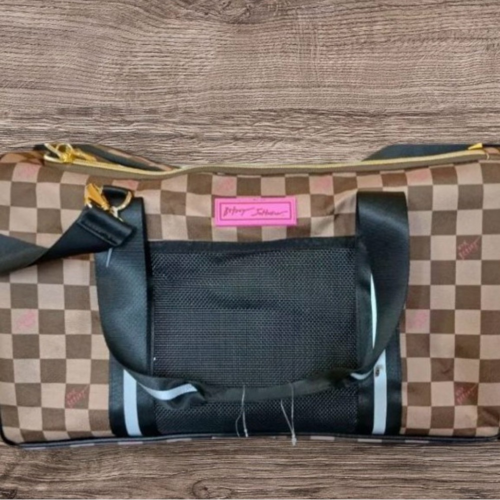 Betsy Johnson Brown Checkered Dog Carrier